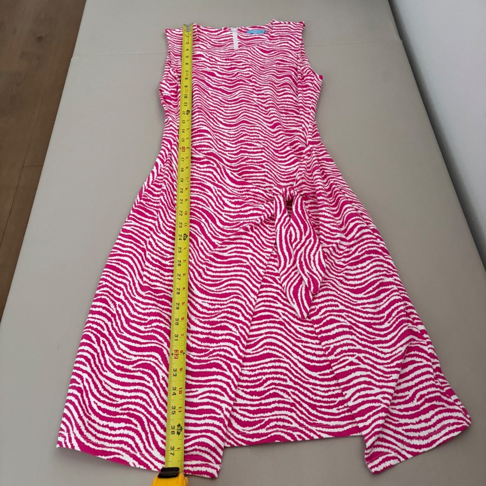J.McLaughlin Pink White Zebra Wave Print Faux Wrap Side Tie Sheath Dress Small - Picture 4 of 12